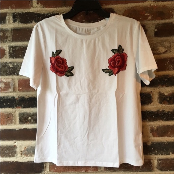 Rose Patched White T-shirt - Picture 2 of 6